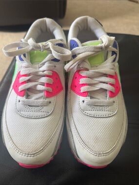 Nike Air Max White Sneakers with Neon Pink, Lime Green & Royal Blue Accents